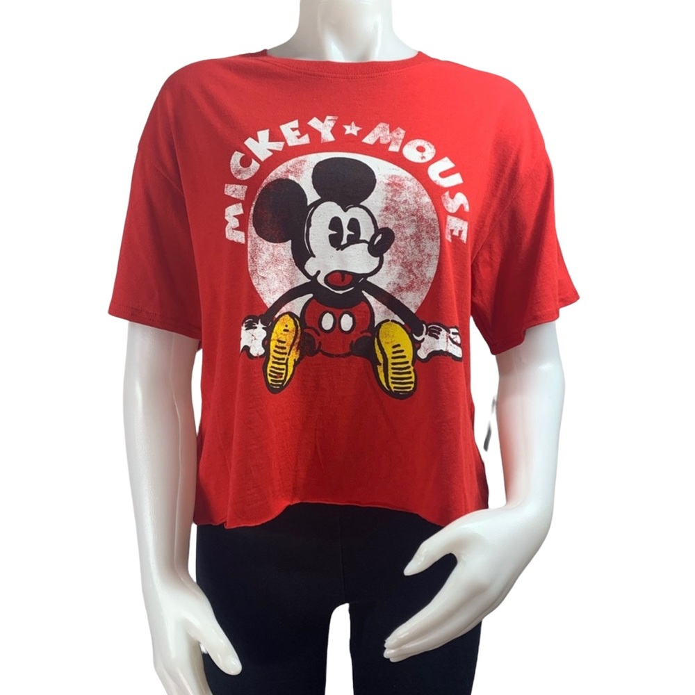 ❤NWT Disney Mickey Mouse Distressed Graphic Cropped Short Sleeve Tee❤